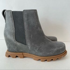 Sorel Women's Joan Of Arctic Wedge III Chelsea Leather Boots Quarry Size 8.5 US